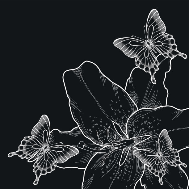 黑色花卉花纹剪影元素