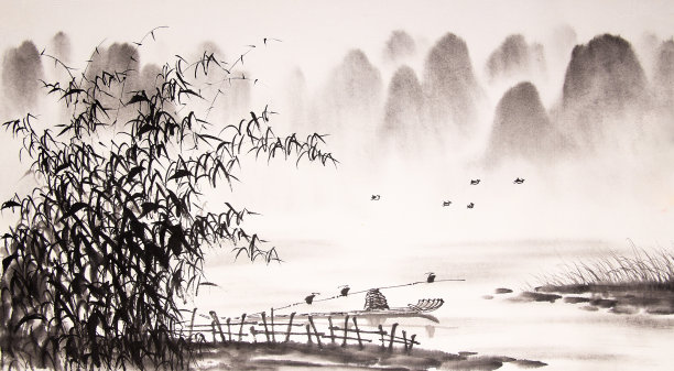 中式风格水墨山水画