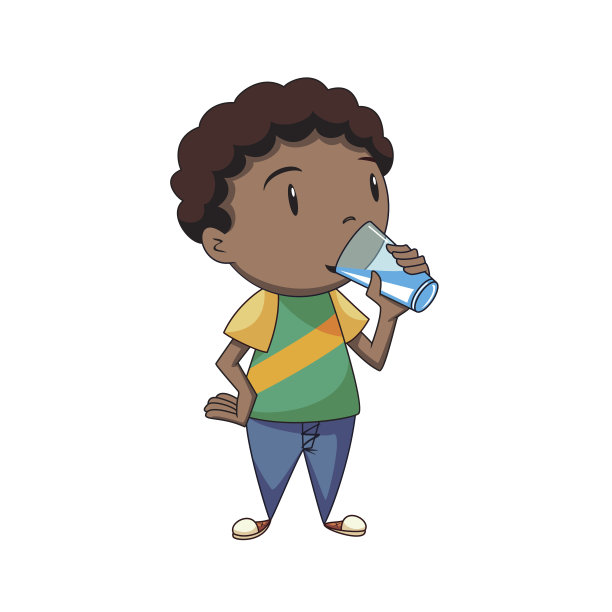 可爱卡通小男孩喝水