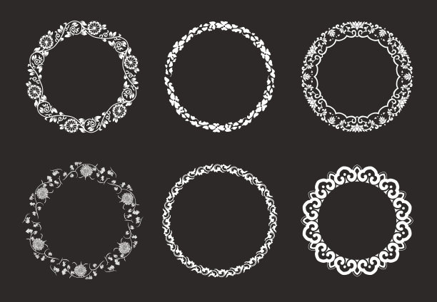 花卉环绕的圆形装饰矢量图案