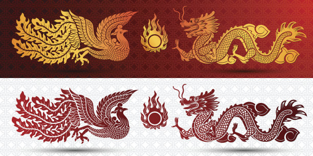 金红色凤凰插画