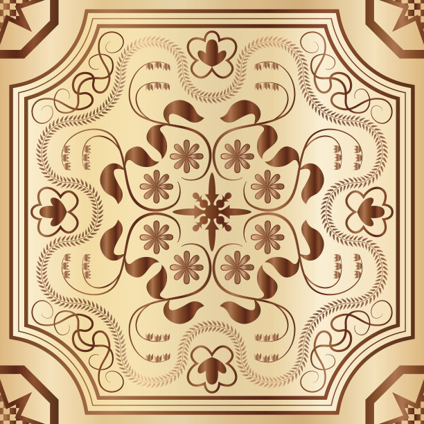 几何拼接复古风花纹图案