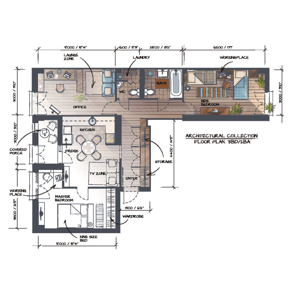 户型图彩图线条