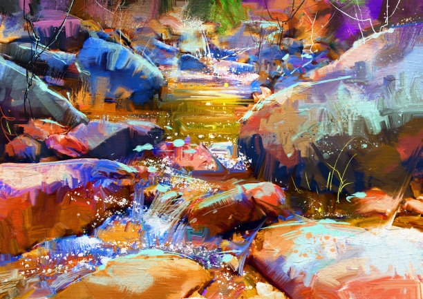 山涧小溪抽象画