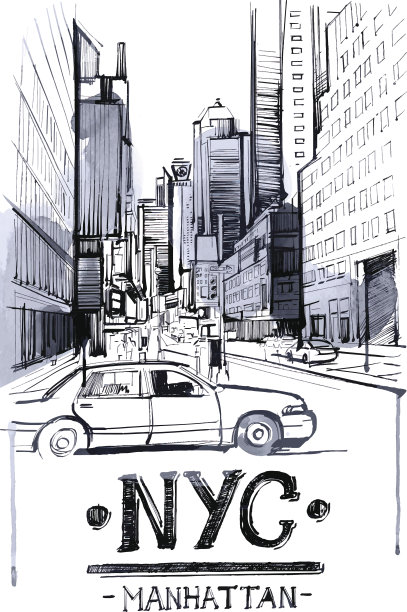 纽约旅游纽约水彩插画