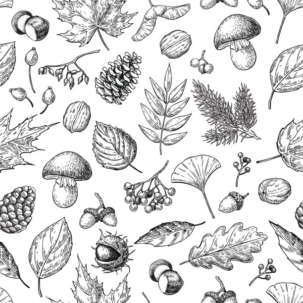 蘑菇四方连续印花图案