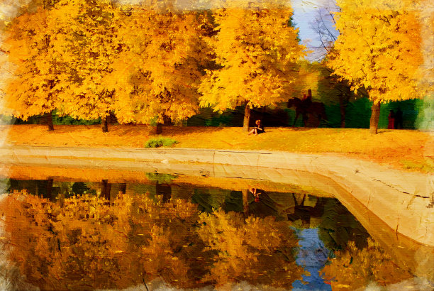 秋季公园油画