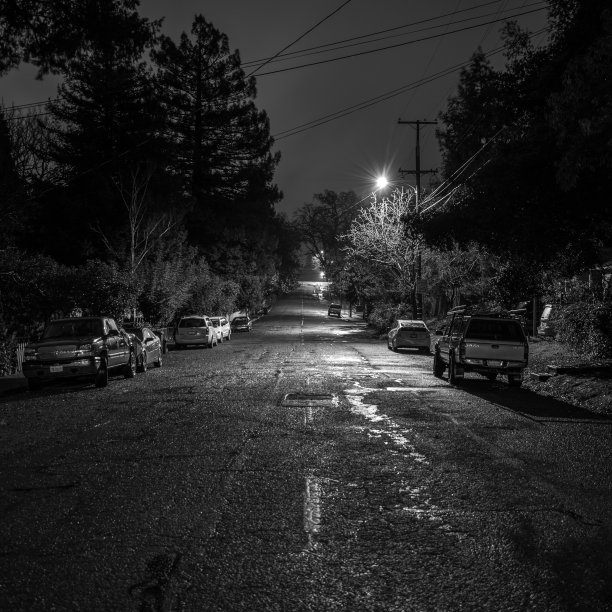 美国小镇街头夜景