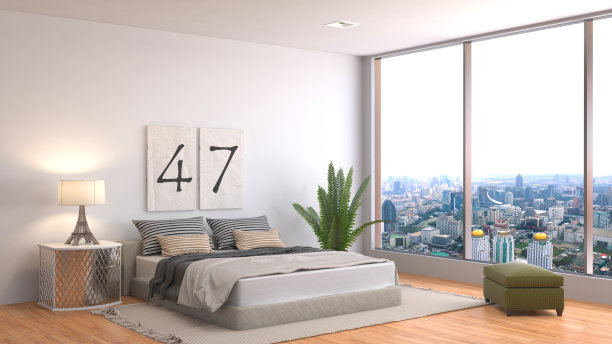 现代卧室场景床头3d空景
