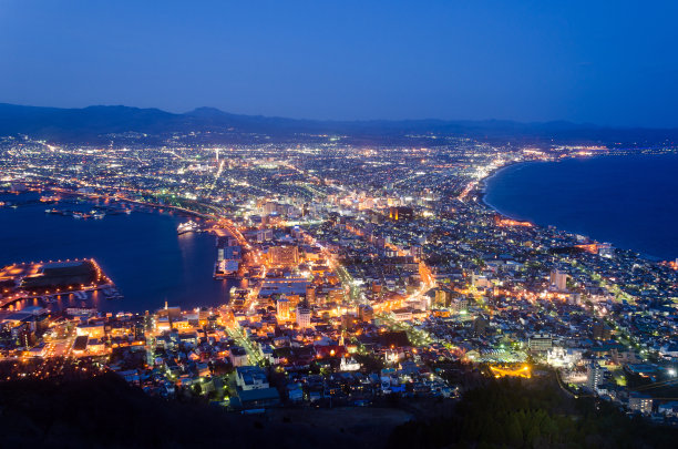 日本北海道函馆俯瞰城市夜景