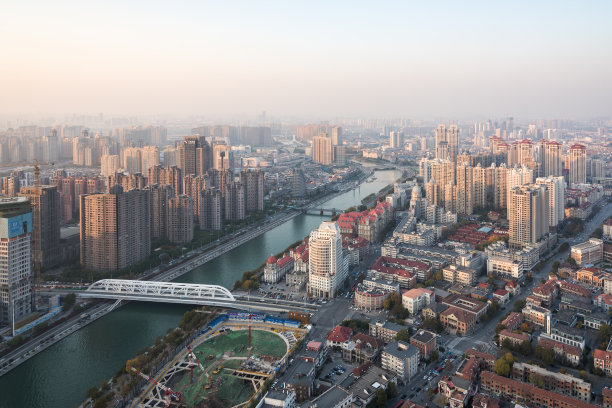 航拍天津城市建筑天际线夜景全景
