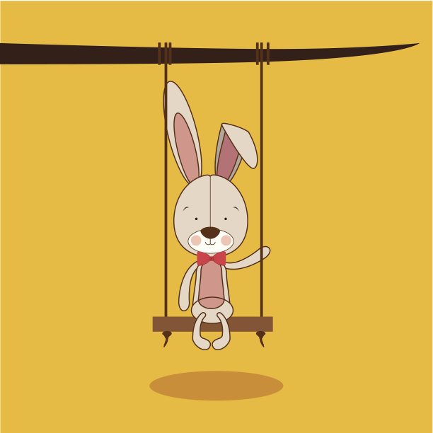 卡通可爱兔子在荡秋千