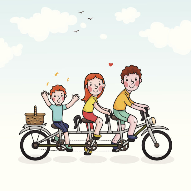 双人自行车,家庭,人
