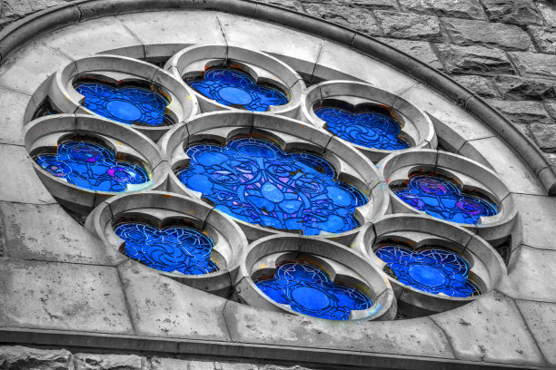 蓝色染色玻璃教堂玻璃