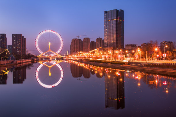 中国天津城市夜景风光