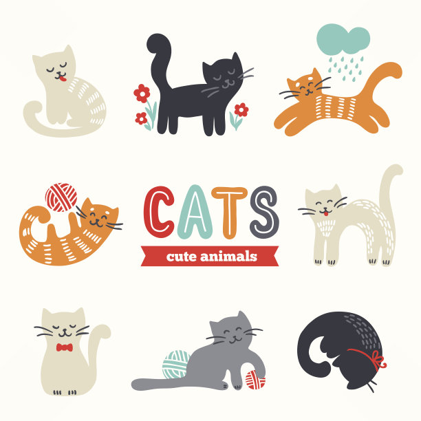 猫猫卡通插画循环图案