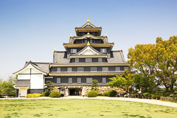 冈山城,日本,冈山县,水平画幅,建筑,大门,要塞,亚洲,著名景点,塔