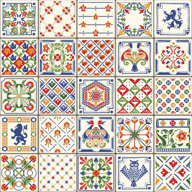 几何拼接复古风花纹图案