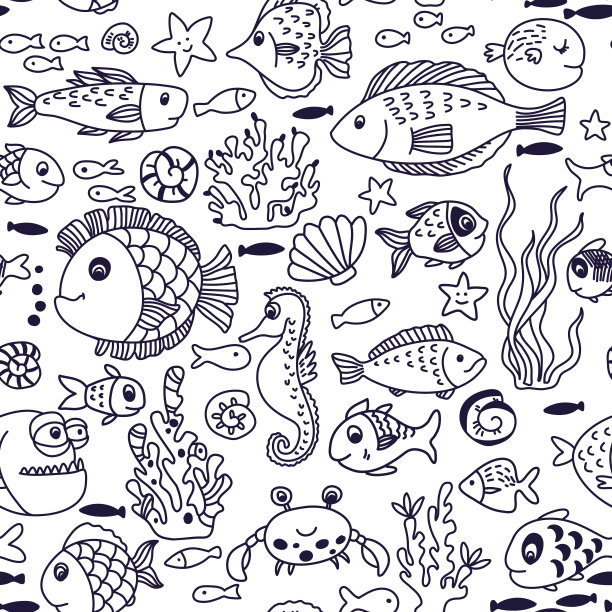 卡通海星螃蟹鱼类图案