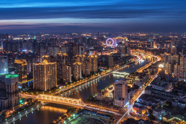 中国天津城市夜景风光