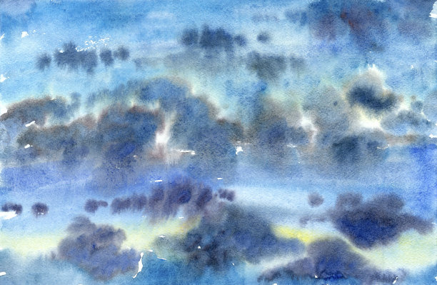 水彩画颜料,美术绘画,云