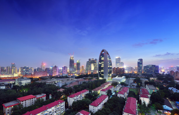 晚霞下的北京城市建筑群