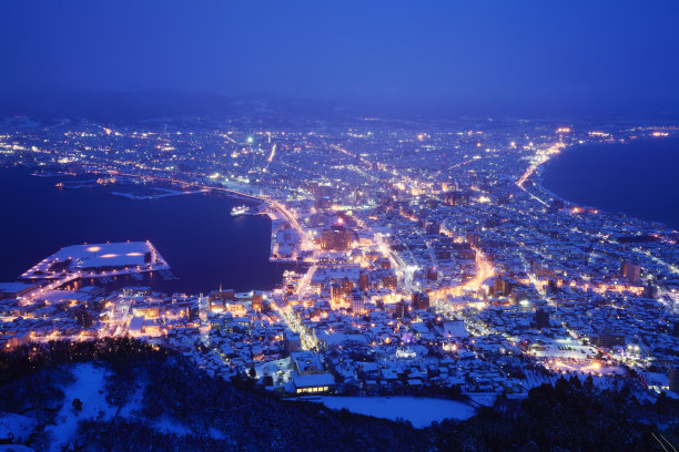 日本北海道函馆俯瞰城市夜景