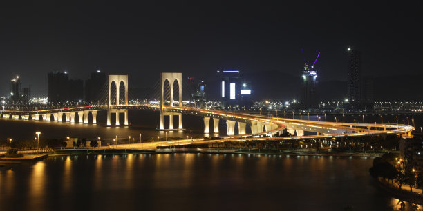 澳门现代建筑和桥梁和城市夜景