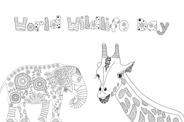 黑白风格长颈鹿图案插画