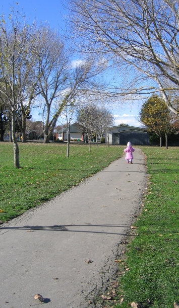 一个儿童走在田间小路