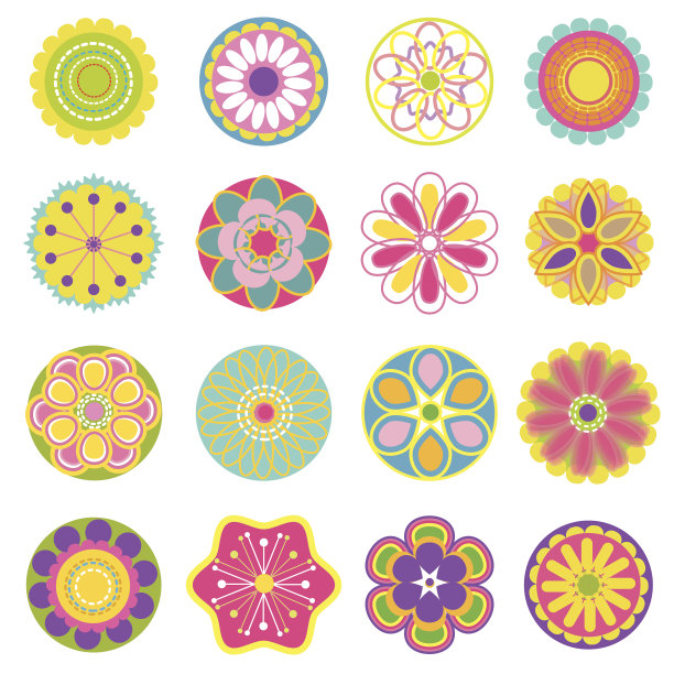 花卉环绕的圆形装饰矢量图案