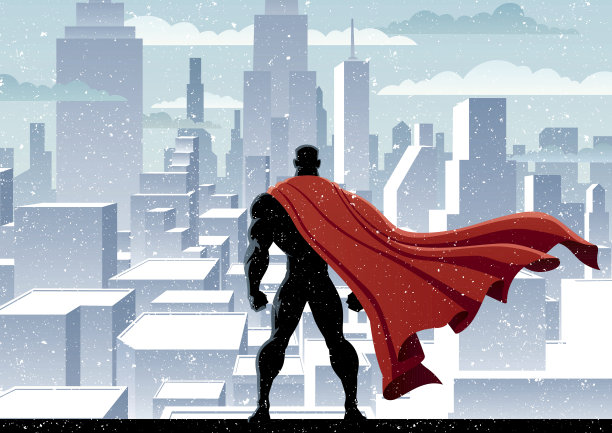 超级英雄,雪,绘画插图