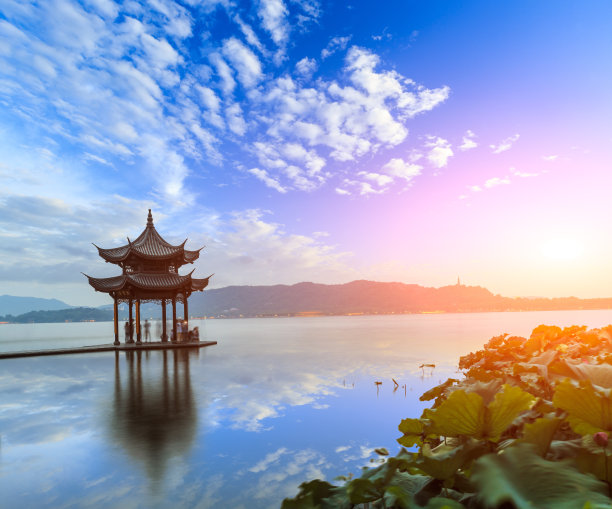杭州西湖日落风景