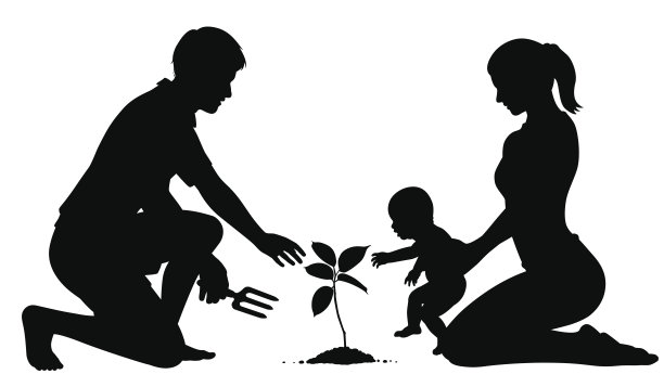 一家人植树插画