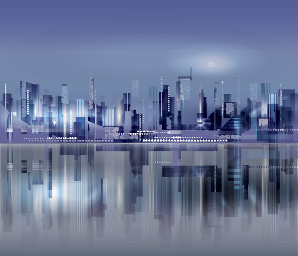 城市天际线,都市风景,夜晚