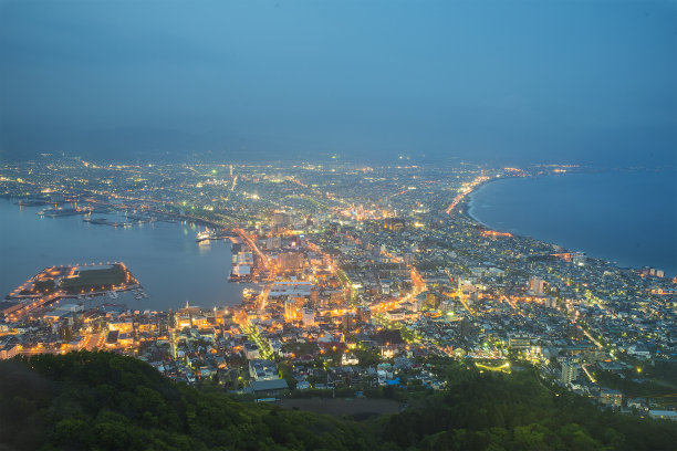 日本北海道函馆俯瞰城市夜景