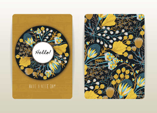 花卉环绕的圆形装饰矢量图案