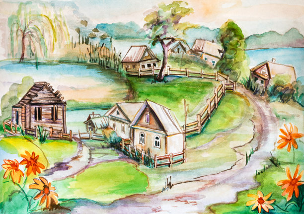 乡村田园风景油画