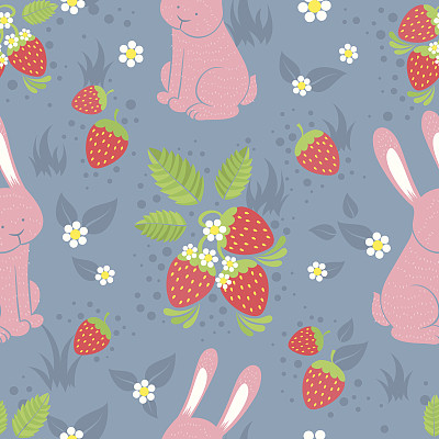 卡通兔子草莓印花图案四方连续