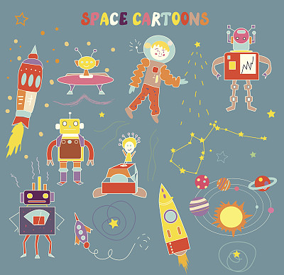 卡通机器人星球太空宇宙儿童背景