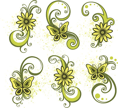 蝴蝶抽象绿色花纹挂画装饰画