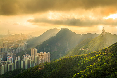 香港天际线香港金色