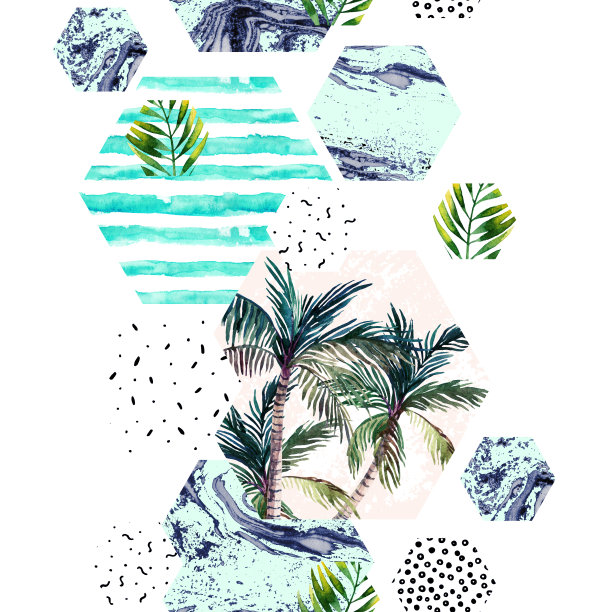 蓝绿几何六边形无缝图案