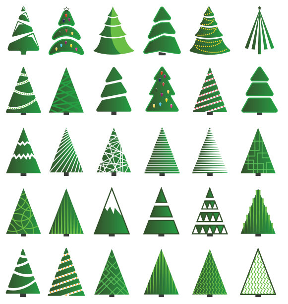 矢量扁平风圣诞树图案圣诞节元素