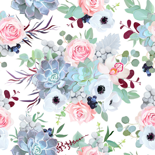 粉色花卉植物无缝图案