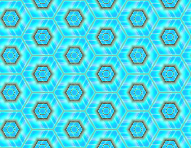蓝绿几何六边形无缝图案