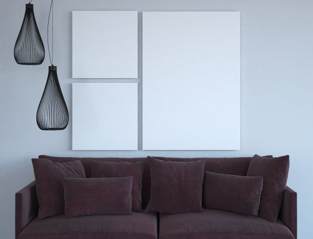现代沙发墙布壁画背景效果图