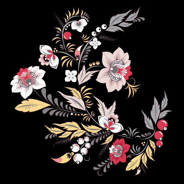 花卉环绕的圆形装饰矢量图案