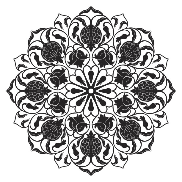 花卉环绕的圆形装饰矢量图案