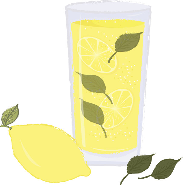 柠檬水,薄荷叶,绘画插图